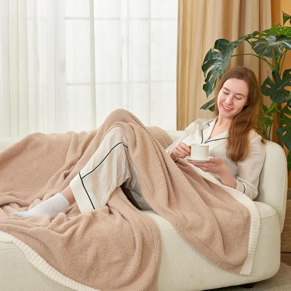 Beige Throw Blanket for Couch Bed Sofa 60x80 inches